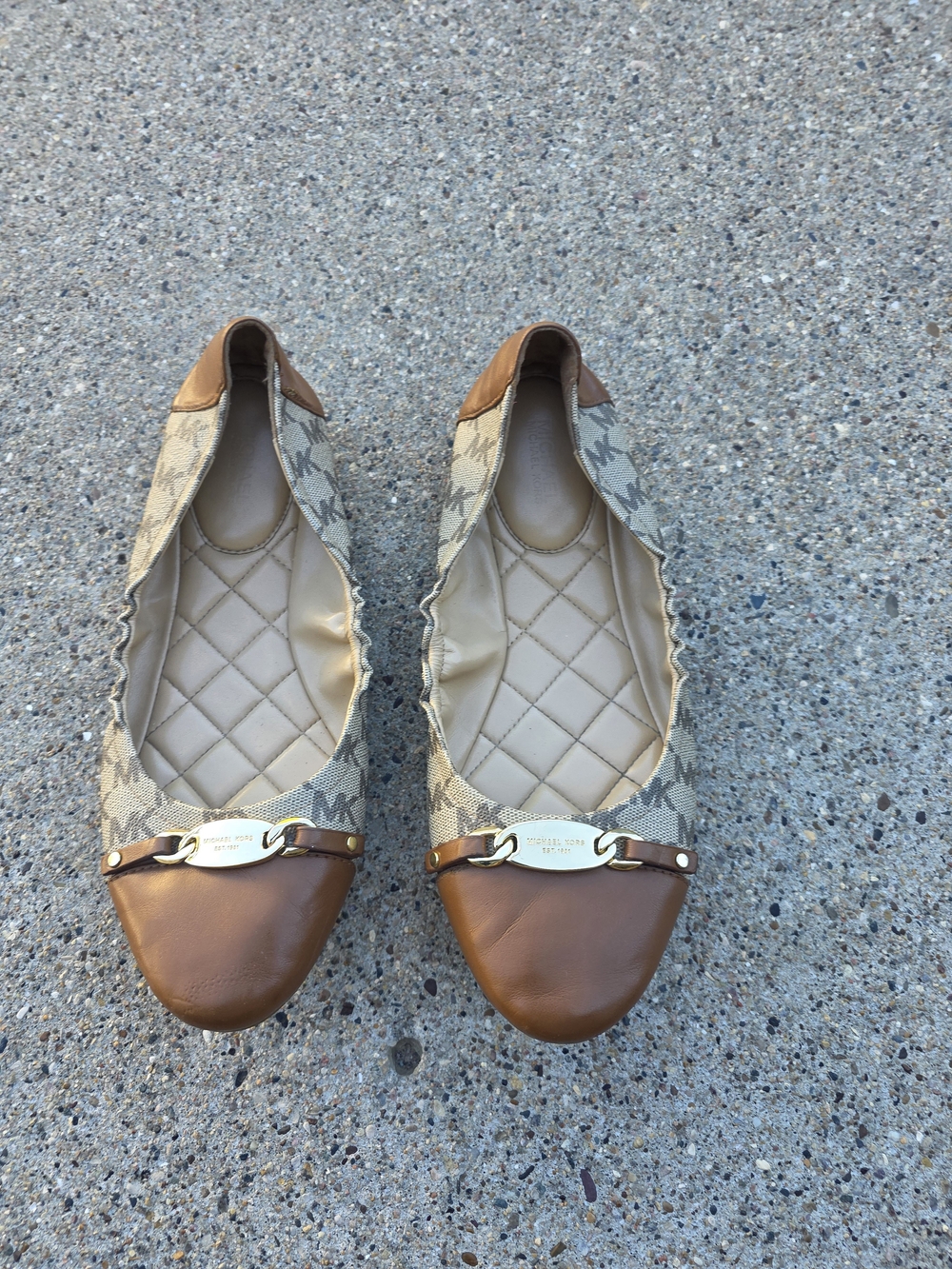 Michael Kors Tan and Beige MK Logo Ballet Flats Women Size 10